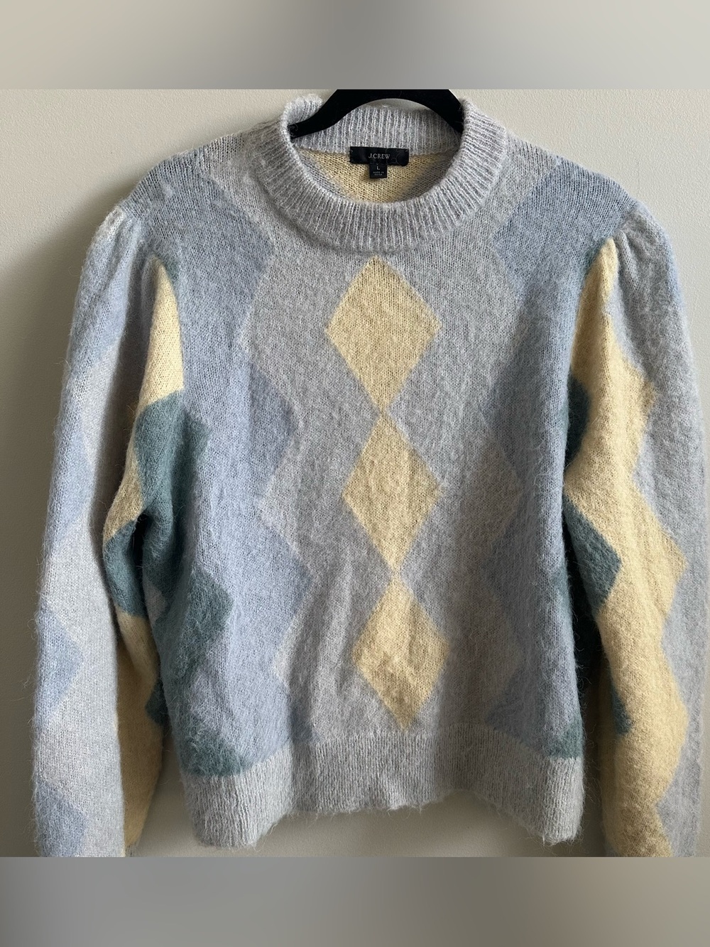 J.Crew Diamond-Checkered Crewneck Sweater (size large) Alpaca Wool Blend